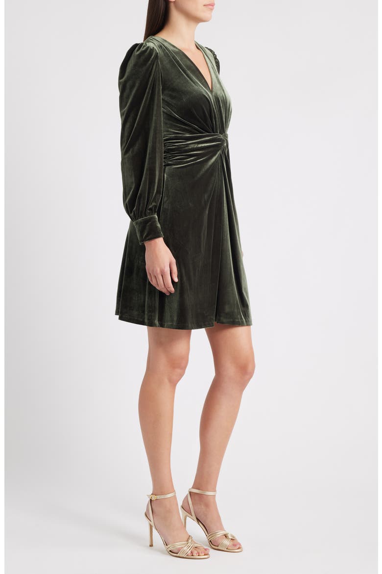 Twist Front Long Sleeve Velvet Fit & Flare Dress, Alternate, color, OLIVE