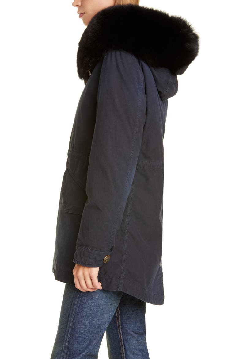 Hooded Cotton Parka with Removable Genuine Fox Fur Trim (Nordstrom Exclusive), Alternate, color, MIDNIGHT BLUE