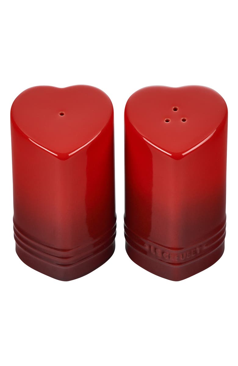Le Creuset Heart Salt & Pepper Shaker Set, Main, color, Cerise