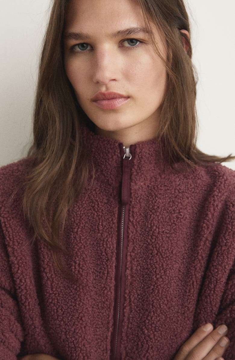 MANGO Oversize High Pile Fleece Half Zip Pullover, Alternate, color, Russet