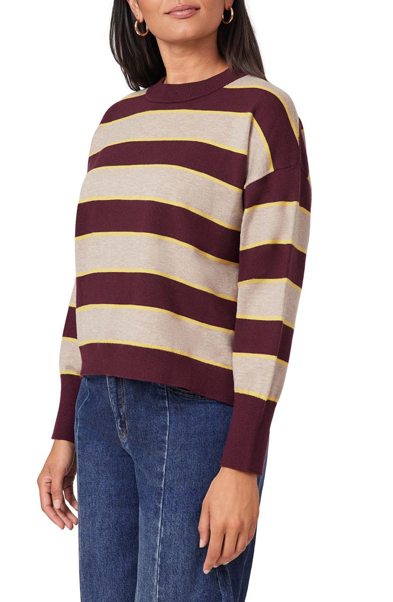 Scotch & Soda Stripe Crop Sweater, Alternate, color, Winetasting/ Heather Brown