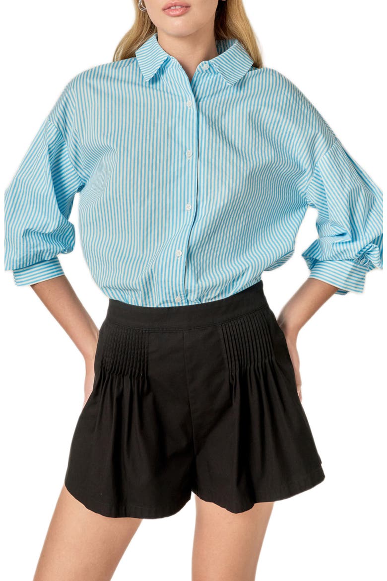 Stripe Puff Sleeve Button-Up Shirt, Alternate, color, POWDER BLUE