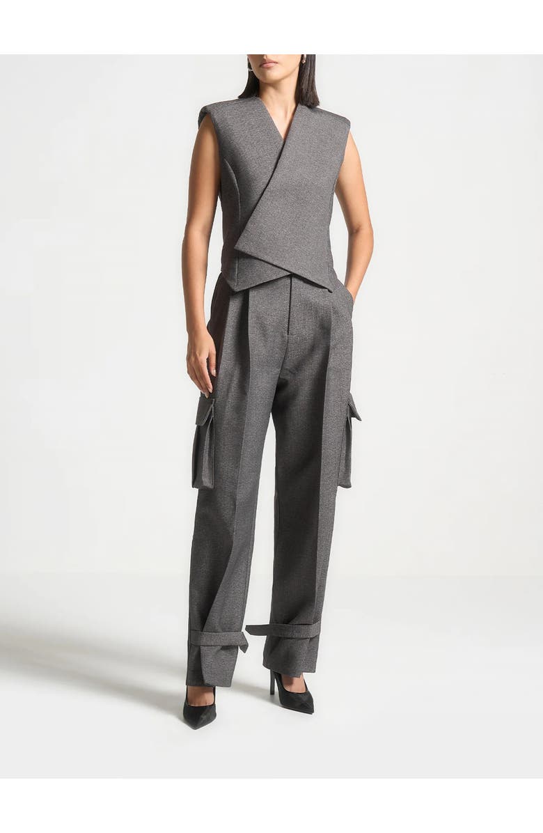 Manière De Voir Danielle Tailored Pleated Cargo Trousers, Alternate, color, Grey Marl
