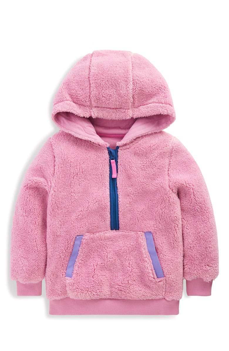 Mini Boden Kids' Fleece Half Zip Hoodie, Main, color, Pink Haze