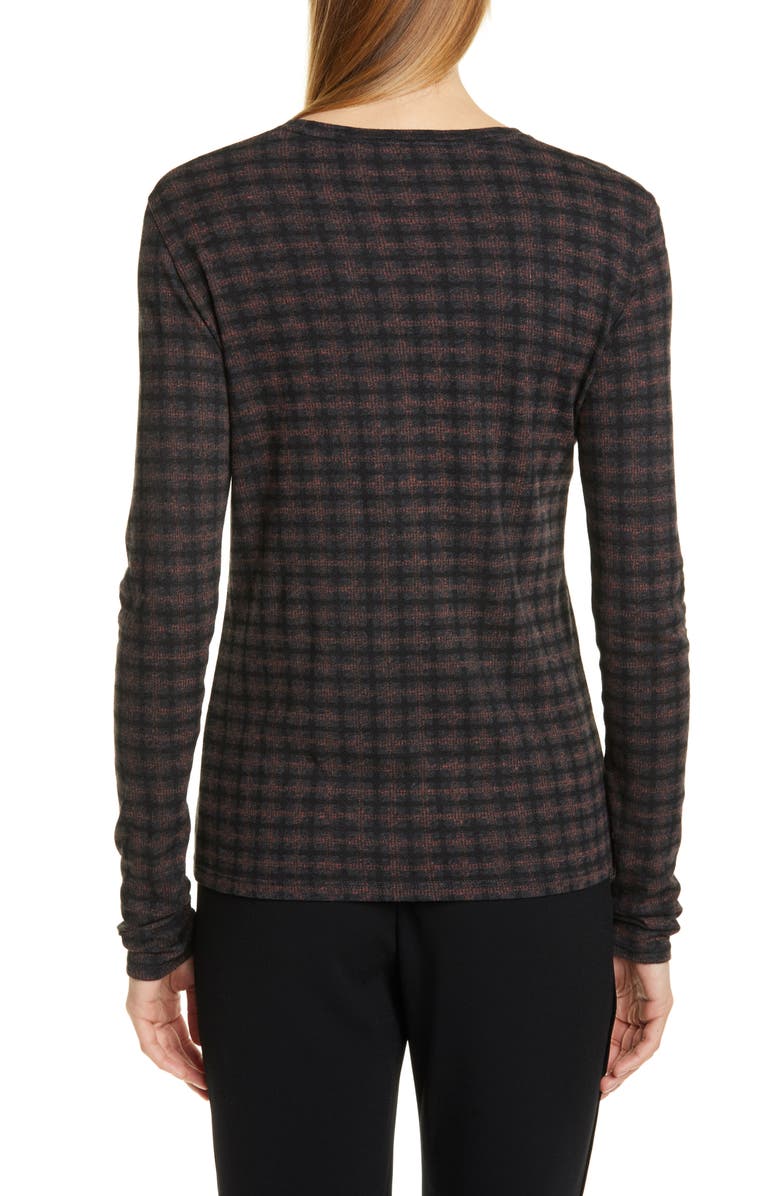 Vince Check Plaid Long Sleeve Knit Top, Alternate, color, Charcoal
