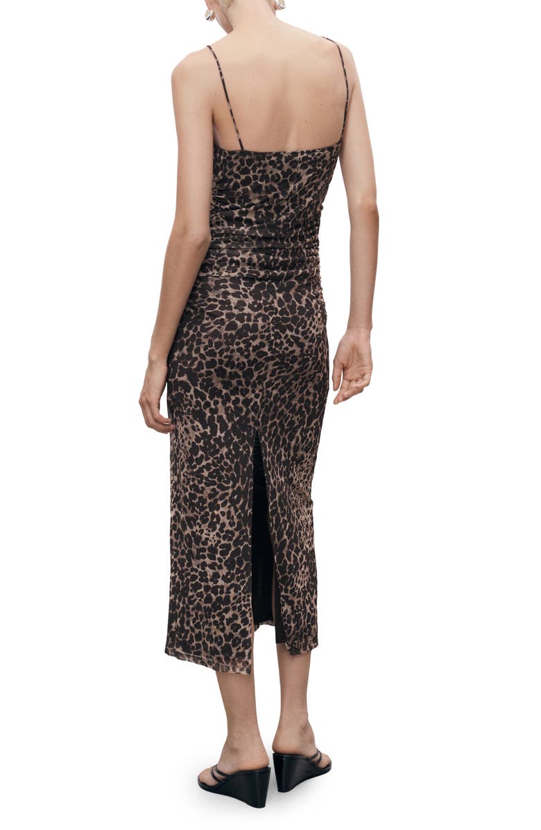 MANGO Animal Print Midi Slipdress, Alternate, color, Brown