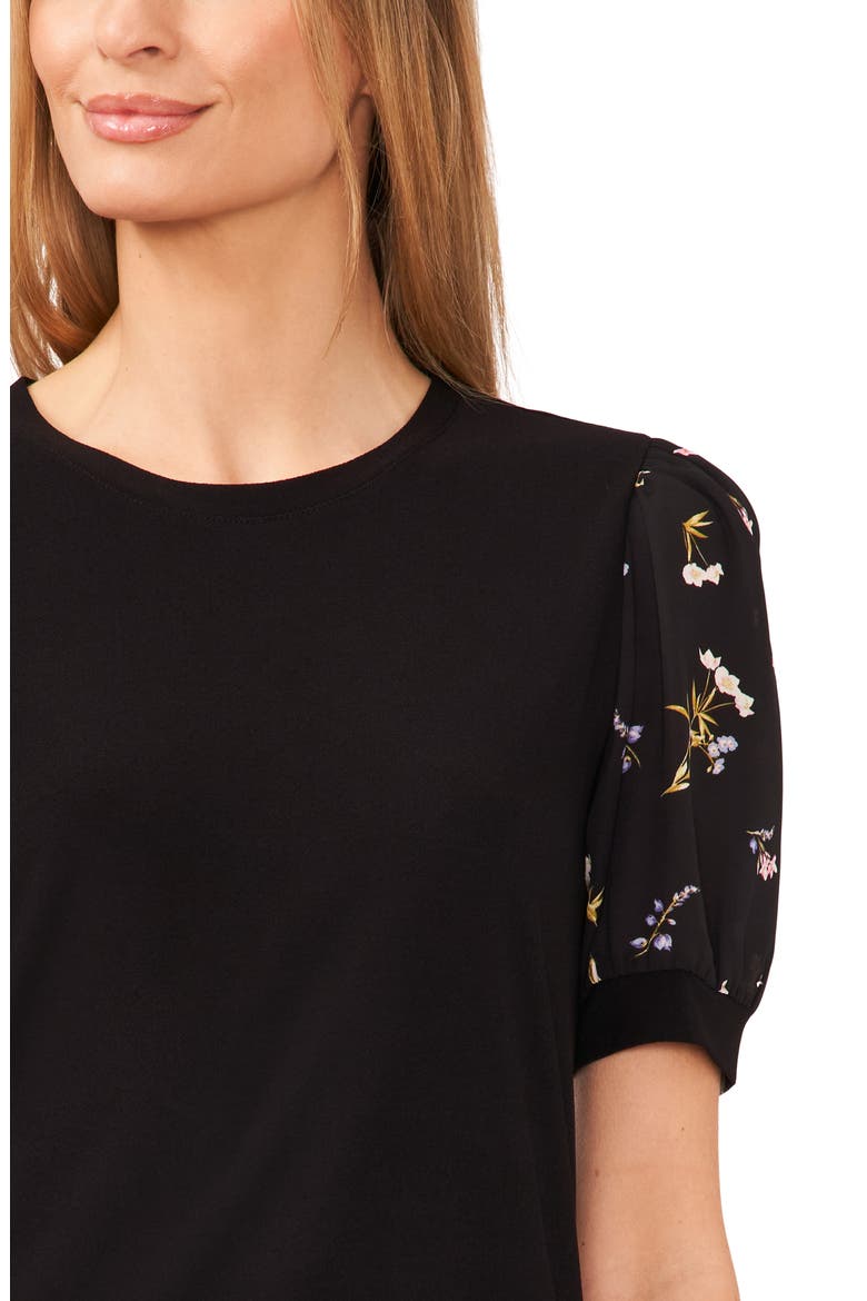 Mixed Media Clip Dot Floral Top, Alternate, color, RICH BLACK