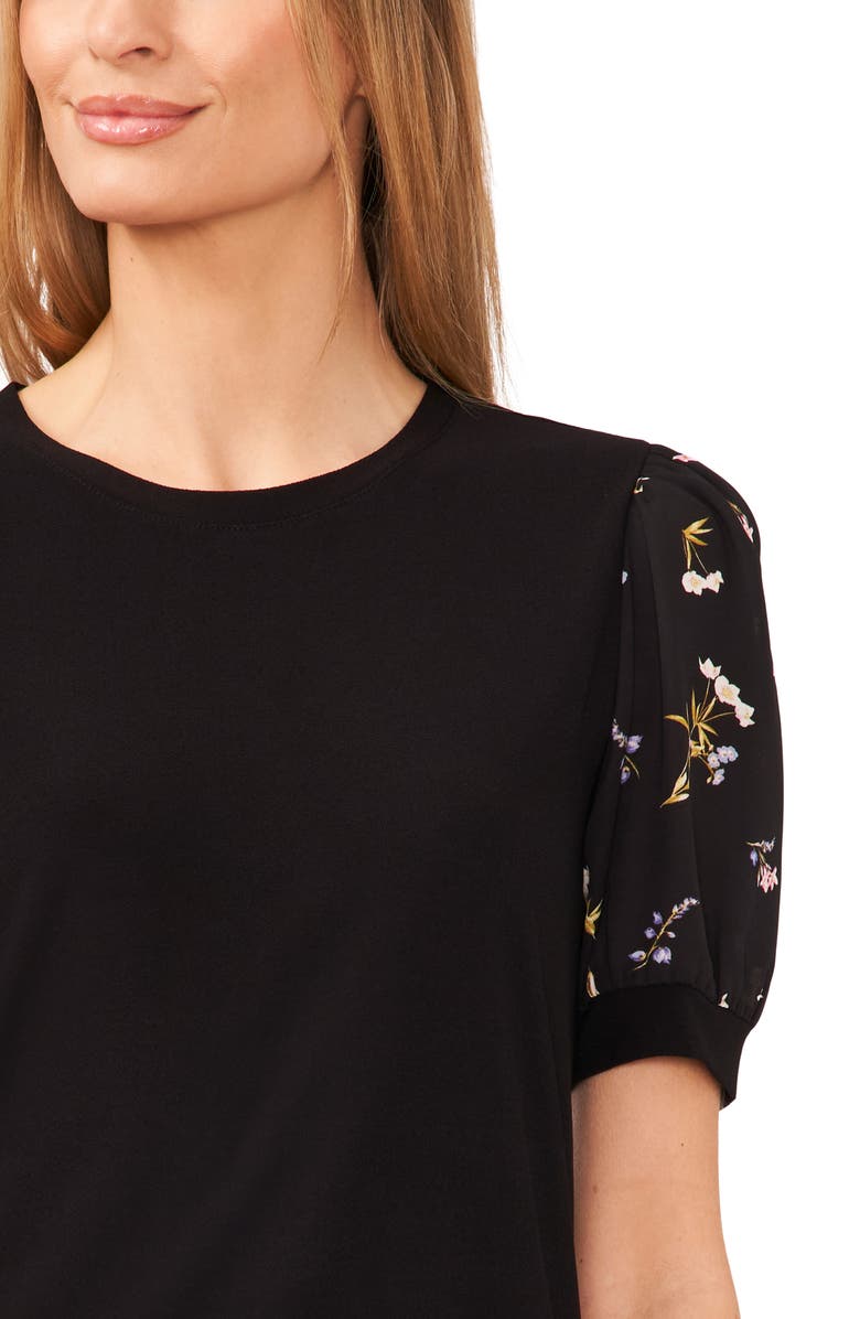 CeCe Mixed Media Clip Dot Floral Top, Alternate, color,