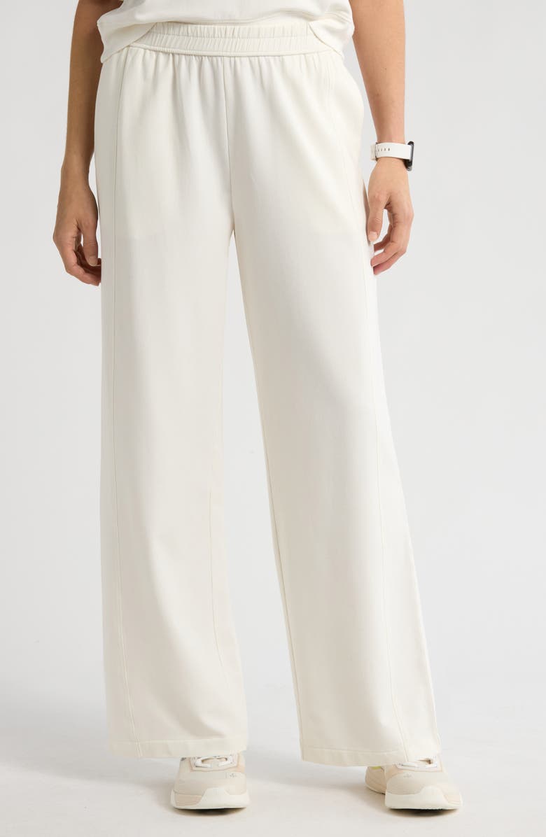 Zella Luxe Terry Wide Leg Pocket Pants, Main, color, Ivory Egret