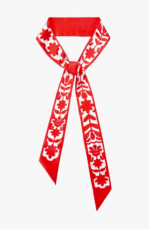 Silk Skinny Scarf Red Blessing