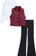 90 DEGREE BY REFLEX Kids' 3-Piece Puffer Vest, T-Shirt & Leggings Set