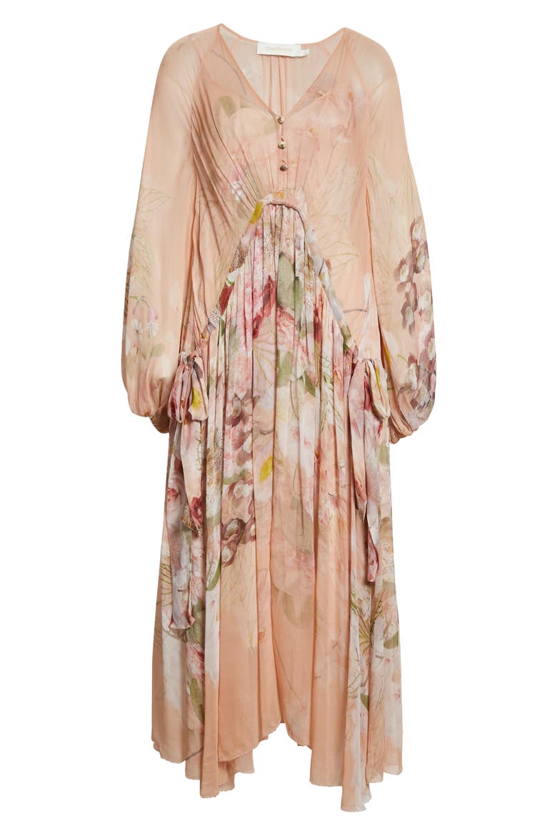 Zimmerman Dancer Drawn Floral Print Long Sleeve Midi Dress, Alternate, color, BLUSH GARDEN FLORAL