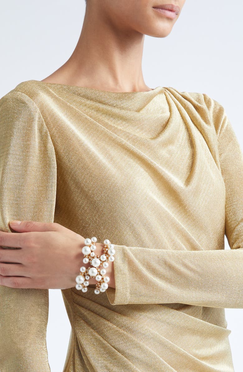 Oscar de la Renta Faux Pearl & Crystal Pavé Cuff Bracelet, Alternate, color, Pearl