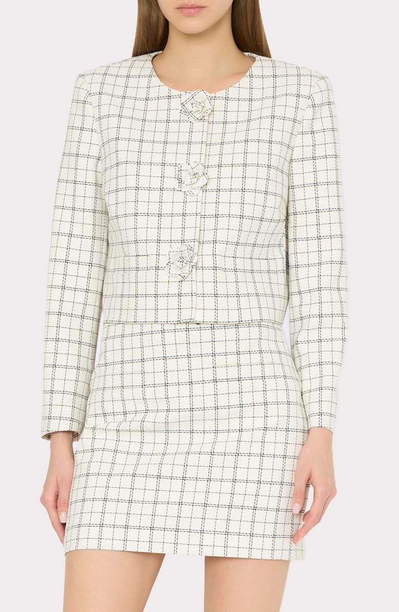 Milly Mika Plaid Crop Jacket, Main, color, White/ Black