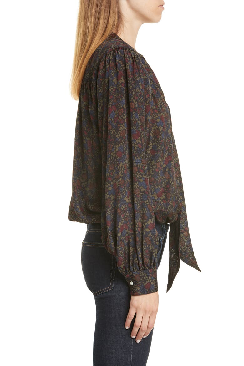 Floral Print Tie Neck Shirt, Alternate, color, MULTI