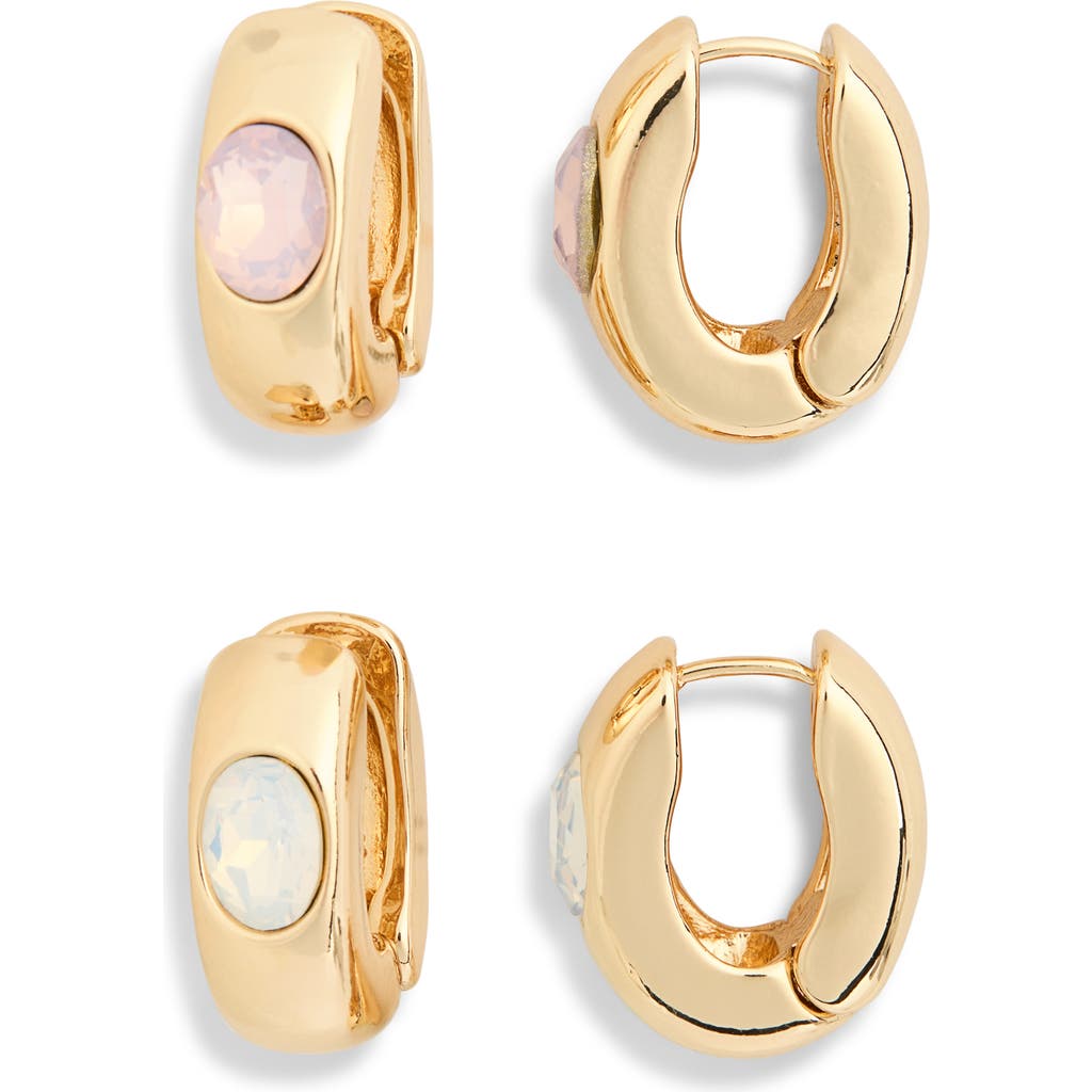 Tasha Set Of 2 Huggie Hoop Earrings In Gold/blush/opal