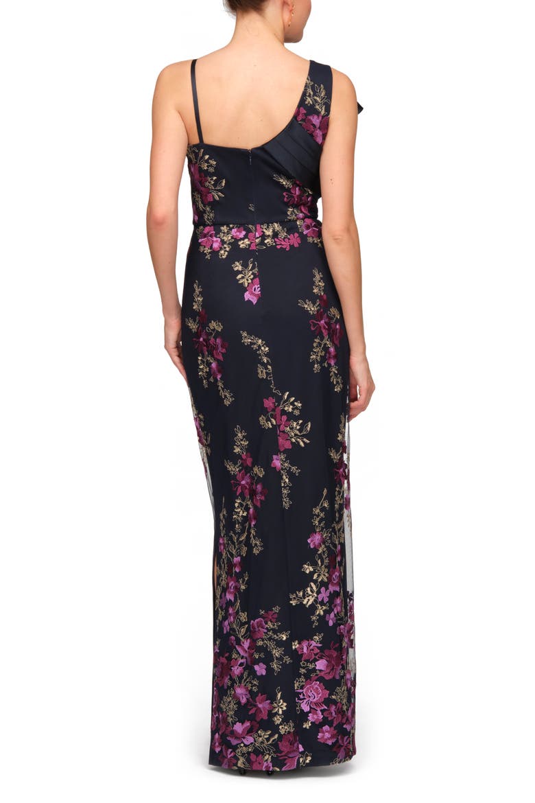 Piper Bow Embroidered Evening Gown, Alternate, color, MAGENTA/ NAVY