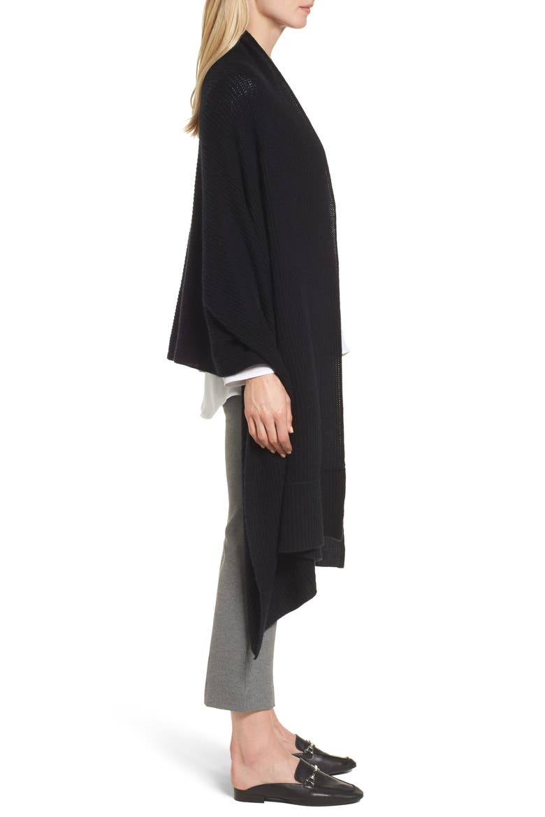 Cardigan Stitch Cashmere Wrap, Alternate, color, BLACK