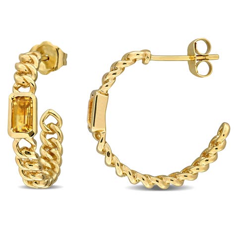 Gemstone Link Hoop Earrings 14k