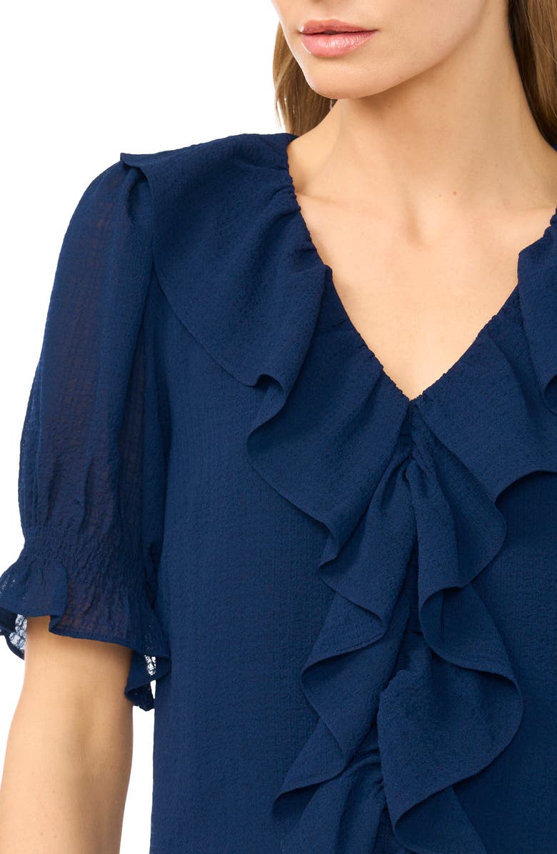 CeCe Ruffle Crepe Top, Alternate, color, Classic Navy