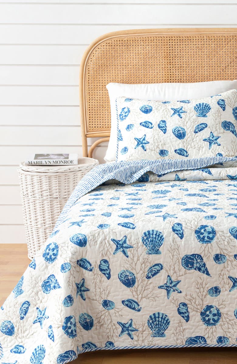 Woven & Weft Blue Coral Reversible Microfiber Quilt Set, Alternate, color, Blue Shells