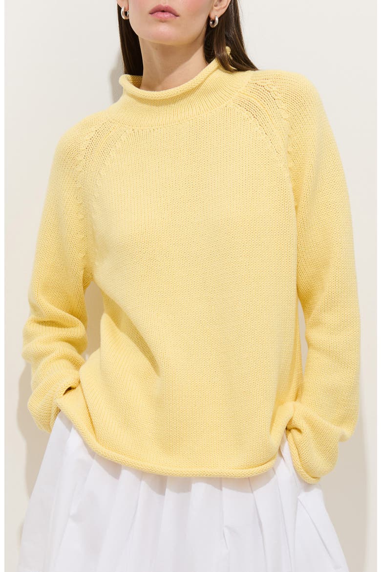 Eastport Roll Trim Long Sleeve Sweater, Main, color, DOUBLE CREAM