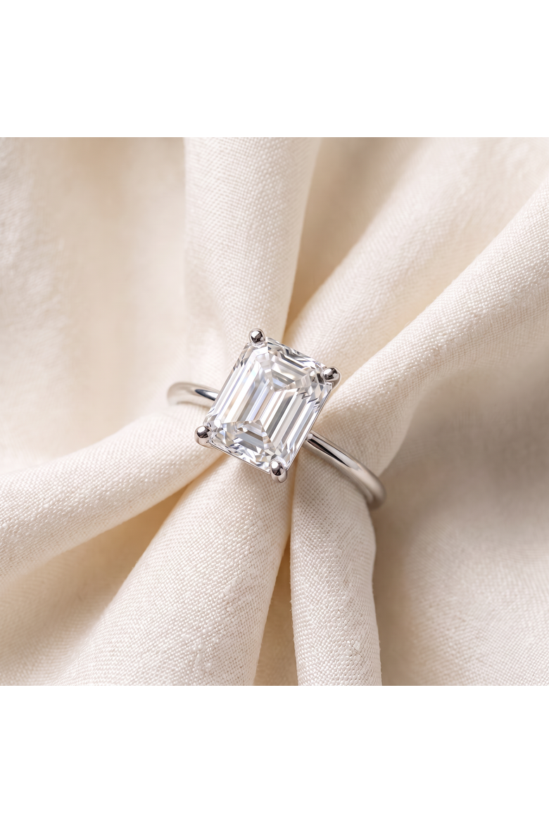 4Ct Emerald Solitaire Moissanite Engagement Ring in or Gold, Alternate, color, 14k White Gold