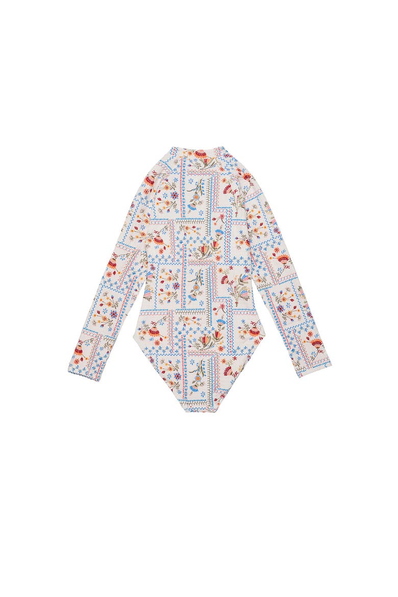 Floral Soul Textured Long Sleeve Zip Front One Piece, Alternate, color, Multi-Soul