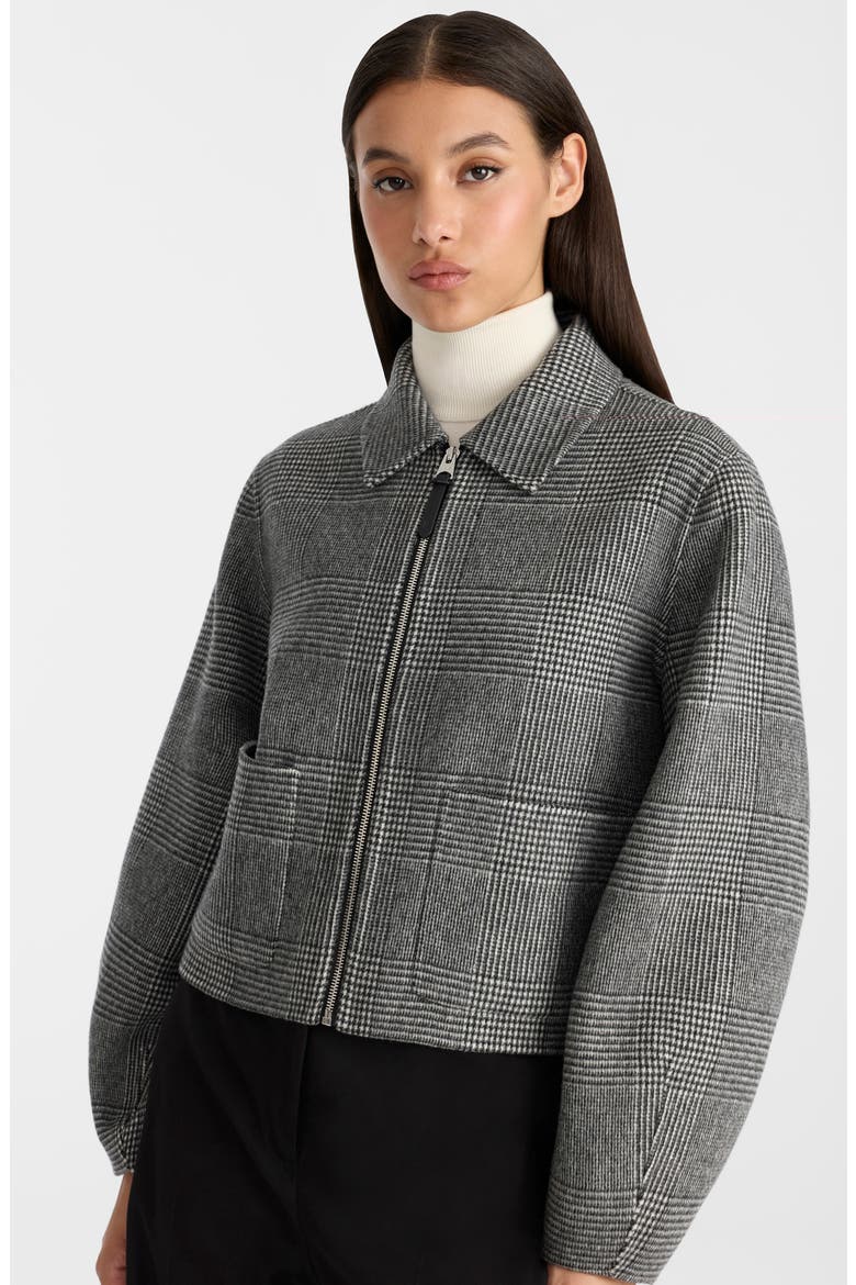 Solana Plaid Wool Jacket with Leather Trim, Alternate, color, BLACK-CREAM