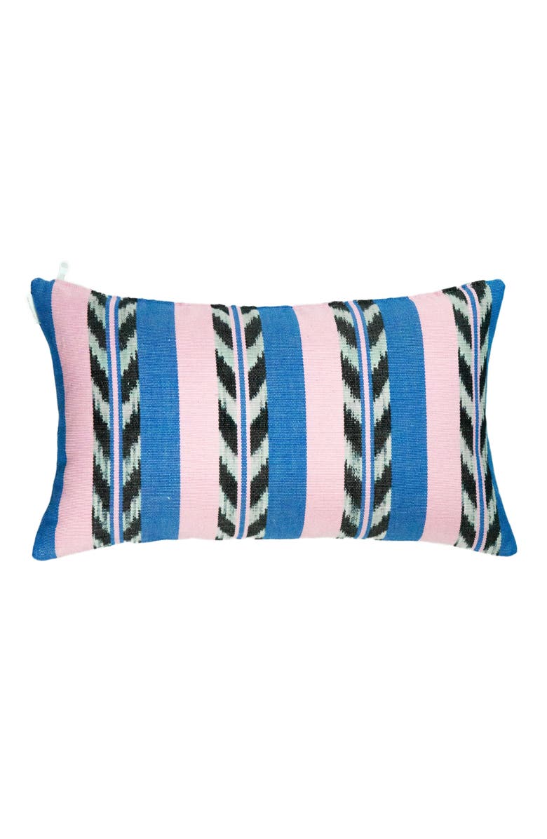 Archive New York Palm Ikat Striped Pink and Blue Handwoven Cotton Rectangle Pillow, Main, color, Blue And Pink