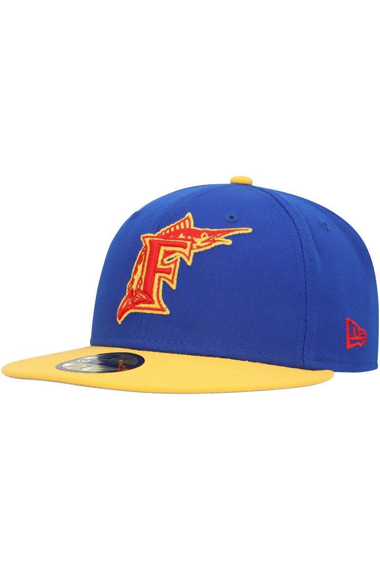 Men's New Era Royal/Yellow Florida Marlins Cooperstown Collection Empire 59FIFTY Fitted Hat, Alternate, color, Royal