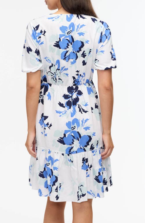 Shop Ellen Tracy Tiered Linen Blend Dress In Azure Bouquet