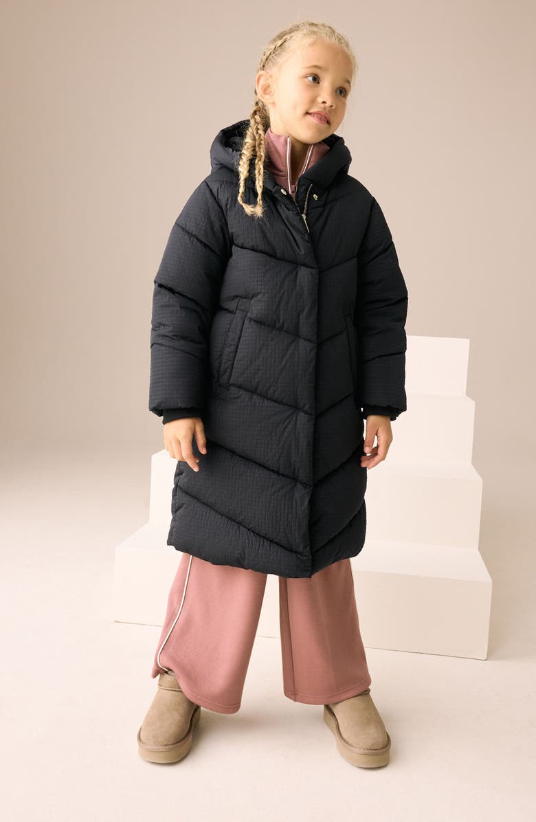 NEXT Kids' Water Resistant Longline Puffer Coat, Alternate, color, Black