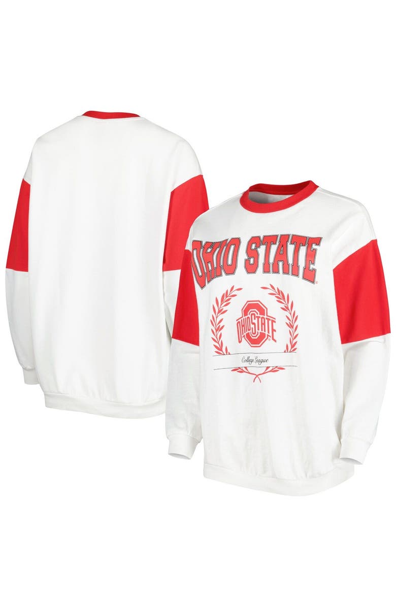 GAMEDAY COUTURE Women's Gameday Couture White Ohio State Buckeyes It's A Vibe Dolman Pullover Sweatshirt, Main, color, 