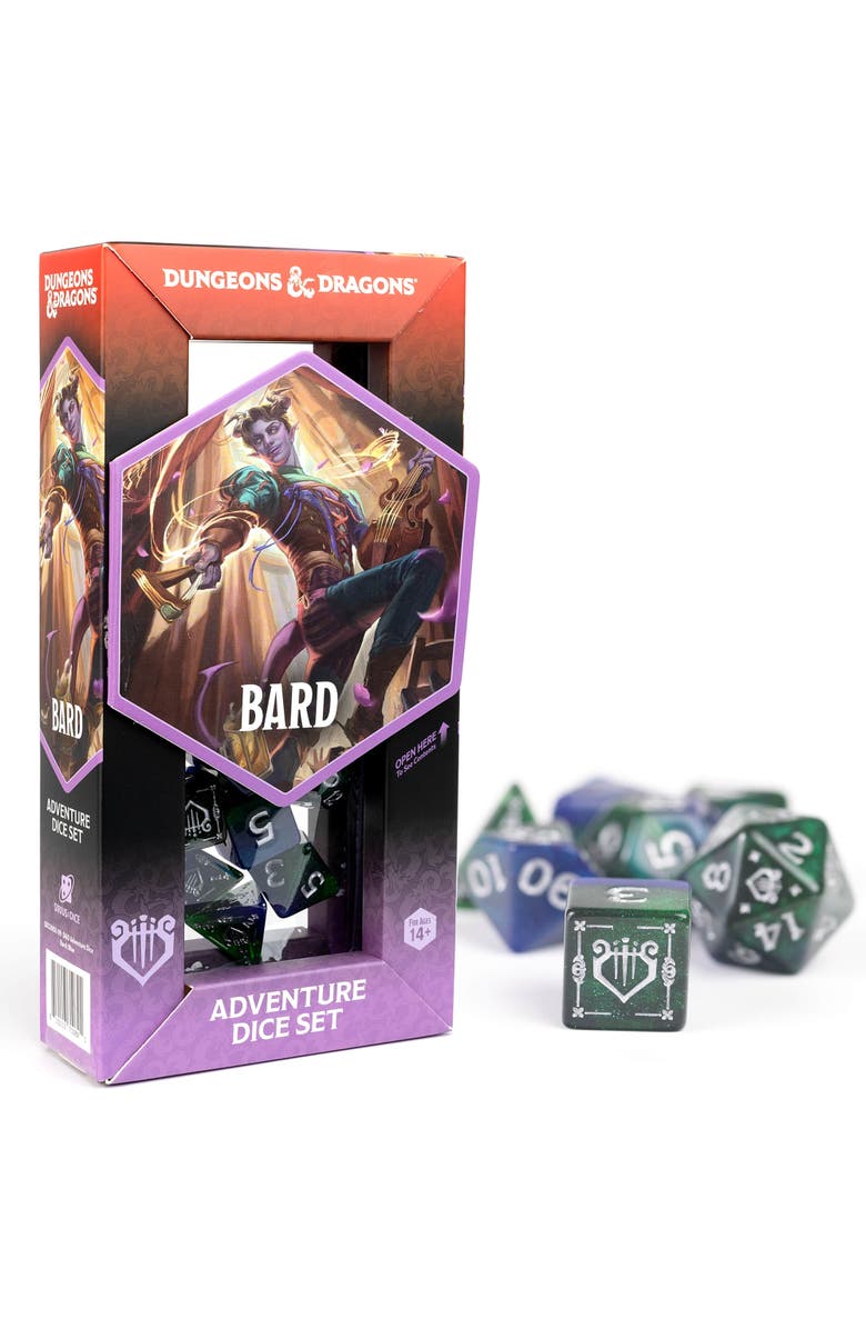 Dungeons & Dragons D&D Adventure Dice Bard Blue & Green, 15Pc Rpg Set, Main, color, Multicolored