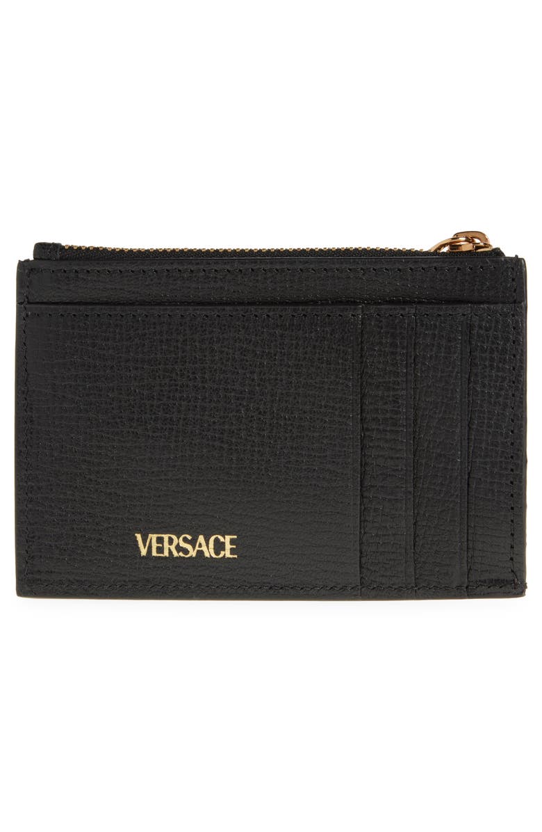 Versace Medusa Zip Leather Card Case, Alternate, color, Black Versace Gold