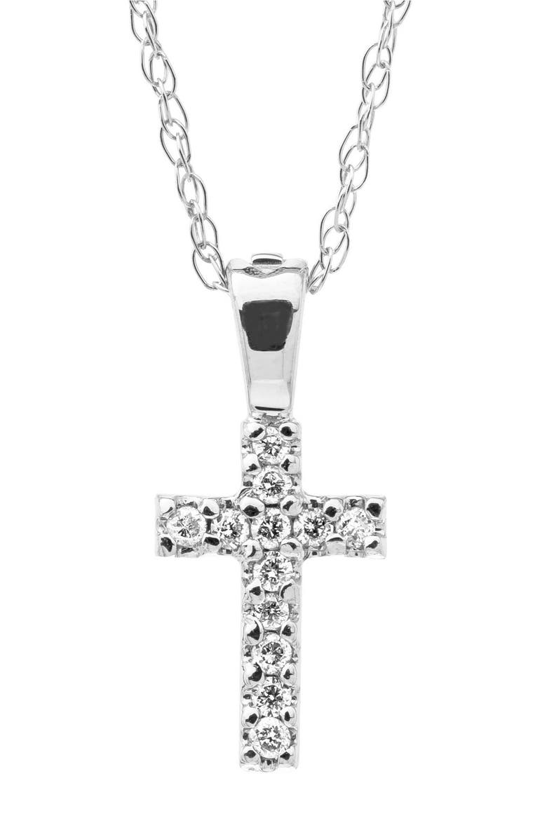 14k White Gold & Diamond Cross Necklace, Main, color, WHITE
