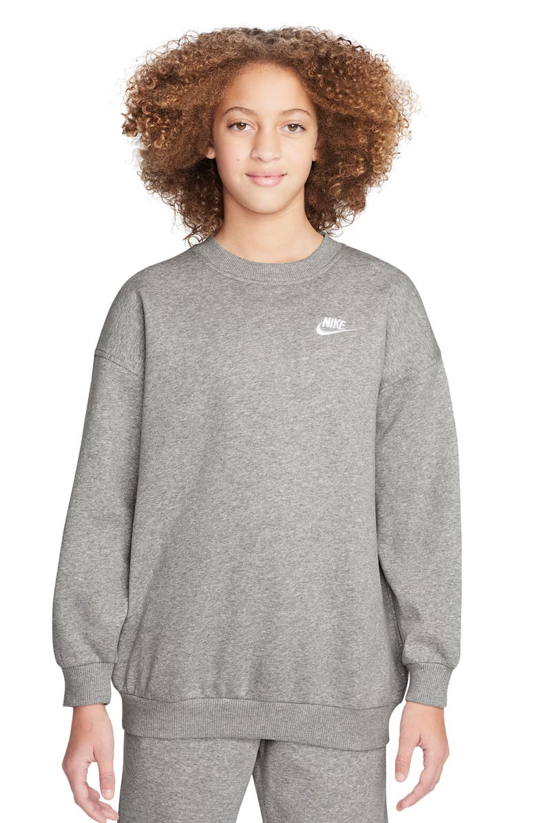 Nike Kids' Sportswear Club Fleece Sweatshirt, Main, color, Dark Grey Heather/ White