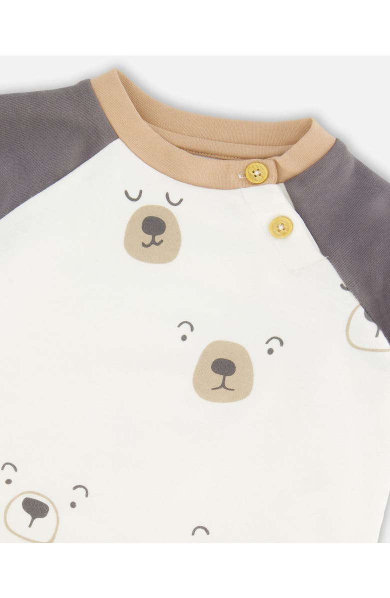 Deux par Deux Baby Boy's Organic Cotton Top With Pant Set Nougat With Printed Bears Face, Alternate, color, 