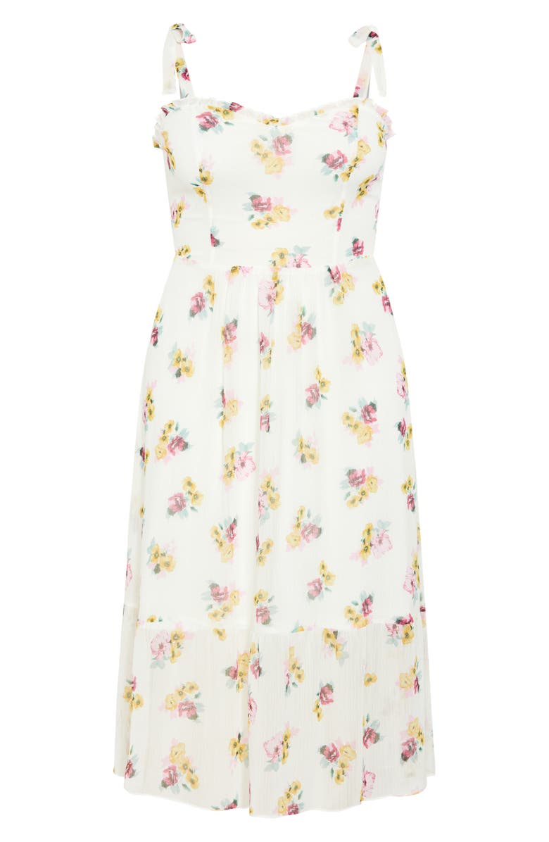 City Chic Ariadne Floral Tie Strap Midi Sundress, Alternate, color, Ivory Ditsy