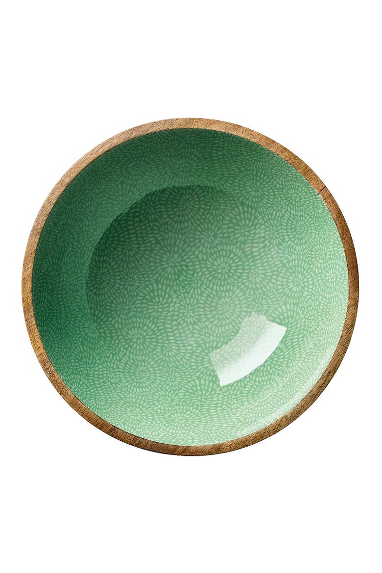 Mango Wood Lacquered Large Serving Bowl, 13.75" x 4.7", Alternate, color, Green