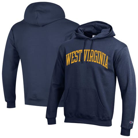 Men's Champion  Navy West Virginia Mountaineers Basic Arch Fleece Pullover Hoodie