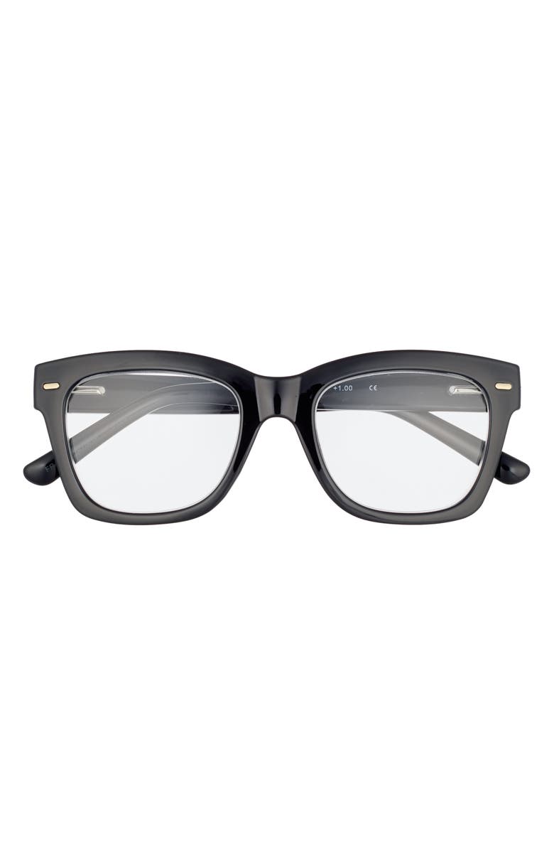 Cole Haan Crystal Core 32mm Square Reading Glasses, Main, color, Black