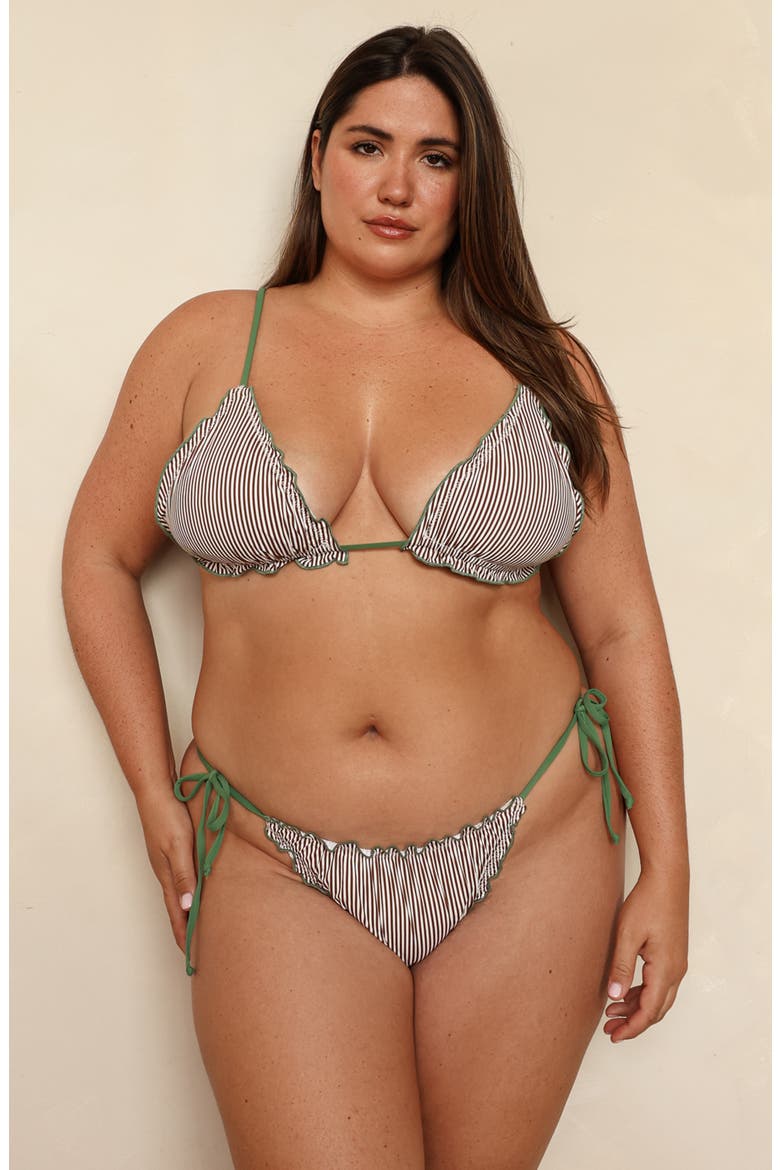 Grazia Super Cheeky Bikini Bottom, Alternate, color, Cocoa Stripe/Elm Green