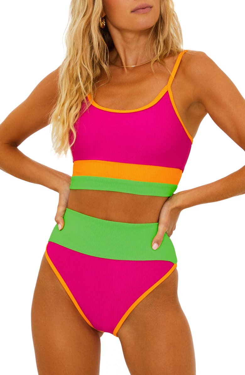 Beach Riot Eva Colorblock Bikini Top, Alternate, color, Neon Sunset Colorblock
