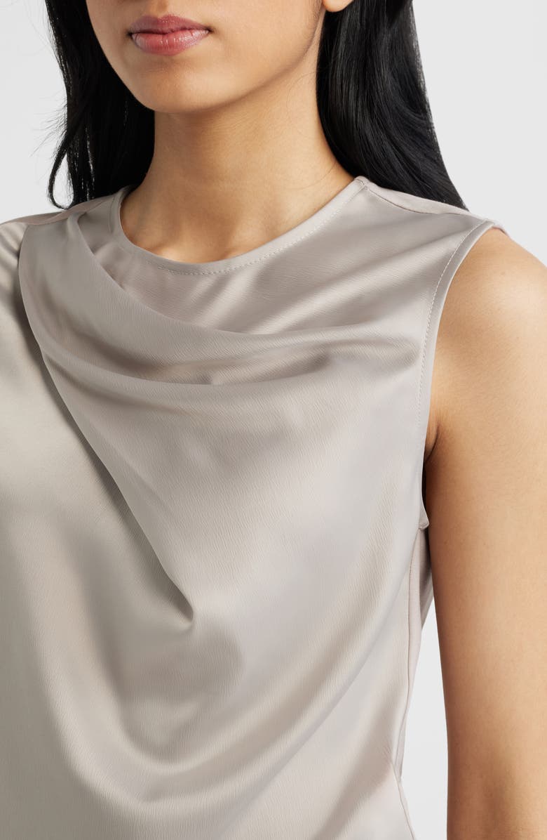 Anne Klein Asymmetric Sleeveless Cowl Neck Top, Alternate, color, Porcini