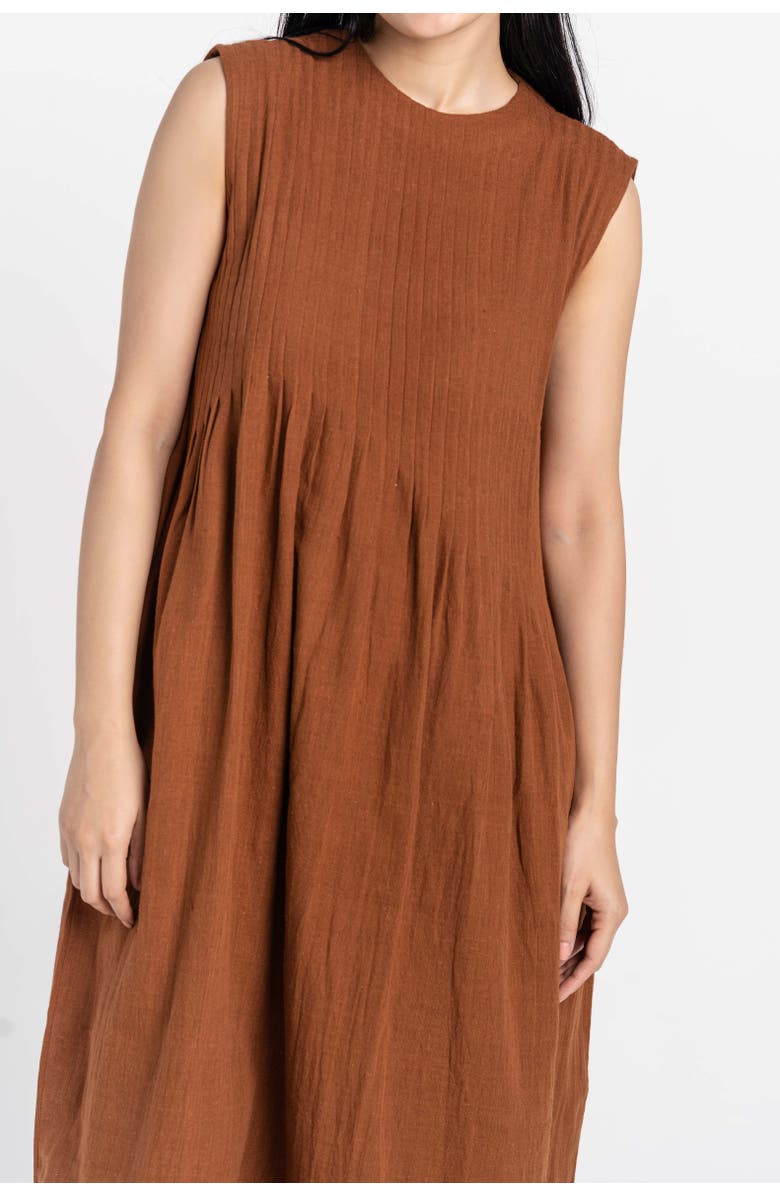 World of Crow Bombay Brown Pleated Organic Cotton Dress, Alternate, color, 