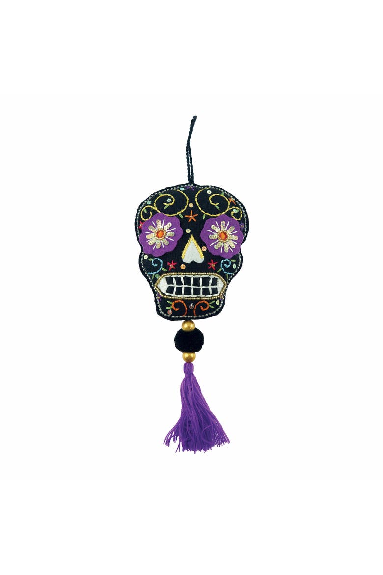 Black Skull With Tassel Ornament, Main, color, Purple