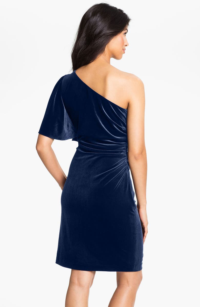 Calvin Klein One Shoulder Draped Sleeve Velvet Dress, Alternate, color,
