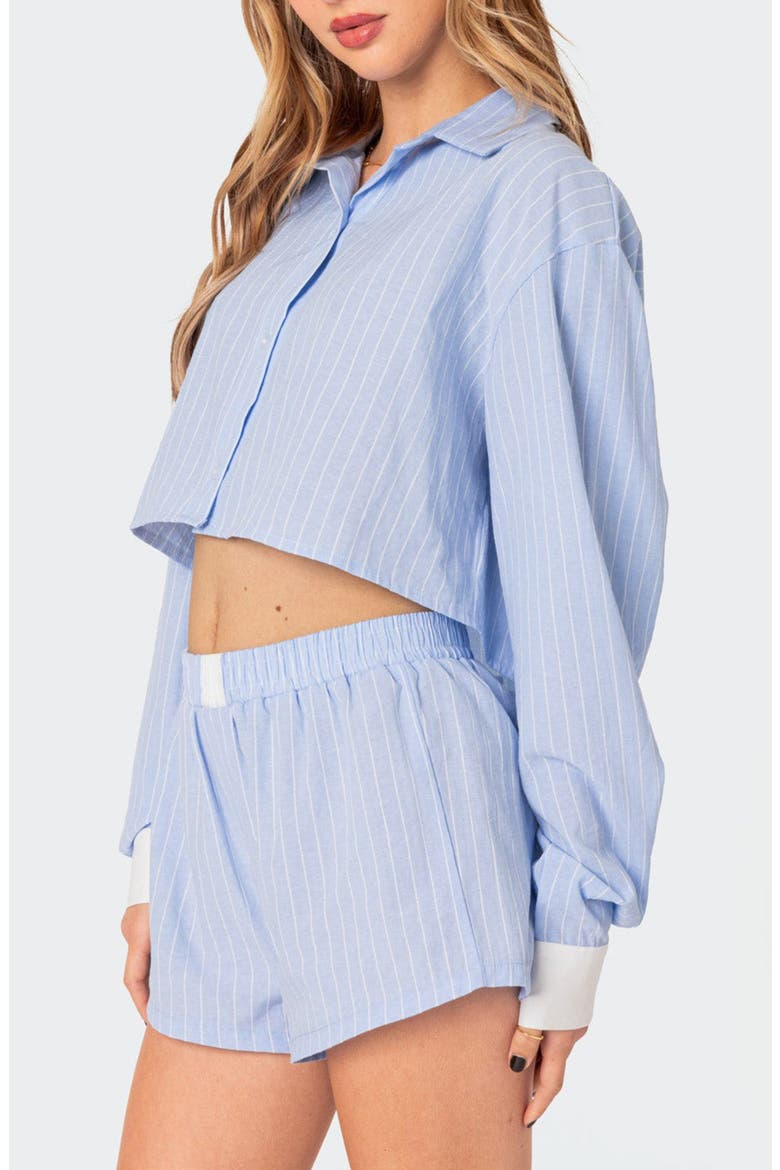 Lea Stripe Crop Button-Up Shirt, Alternate, color, LIGHT-BLUE